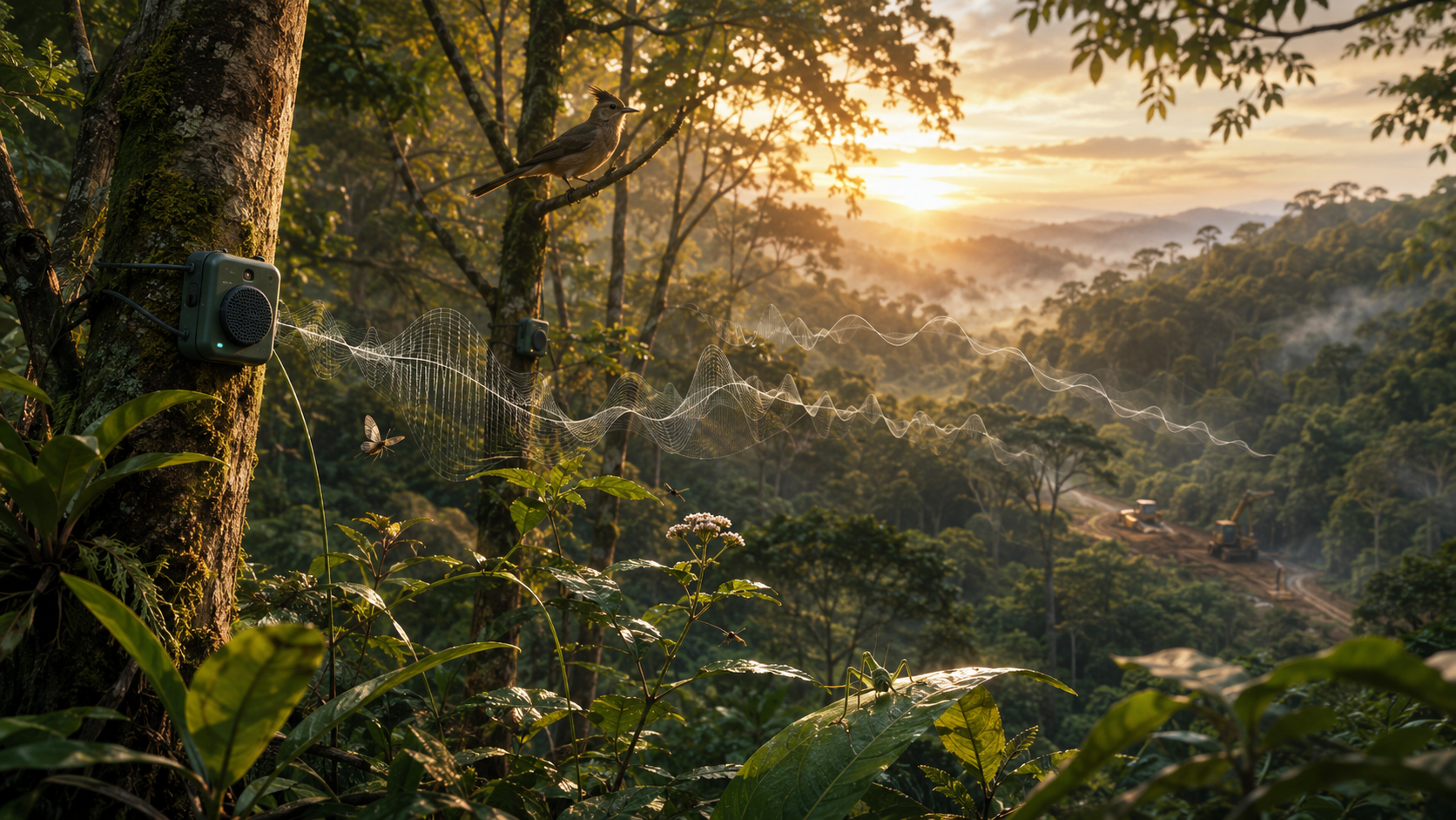 No-text forest soundscape, birds, and acoustic monitoring scene