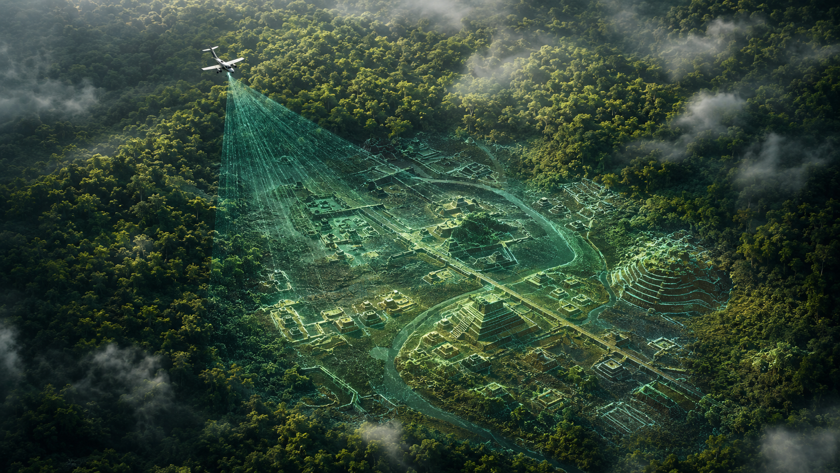 No-text forest landscape and LiDAR archaeology scan scene