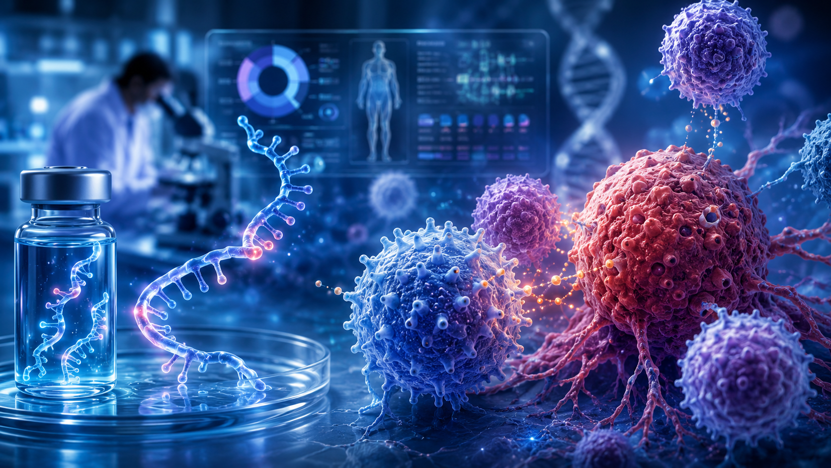 No-text mRNA cancer vaccine and immune cell science scene